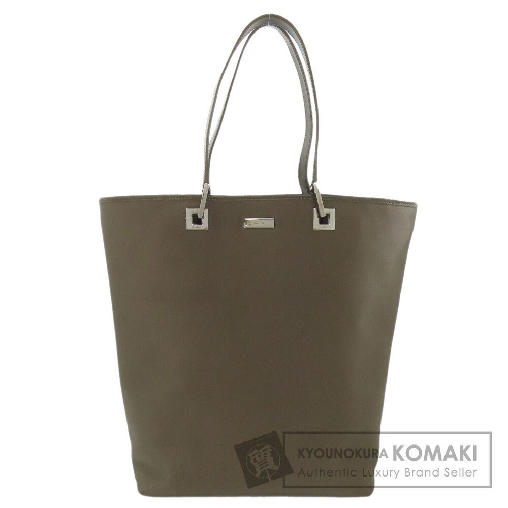 Gucci khaki brown leather logo plaque tote bag
